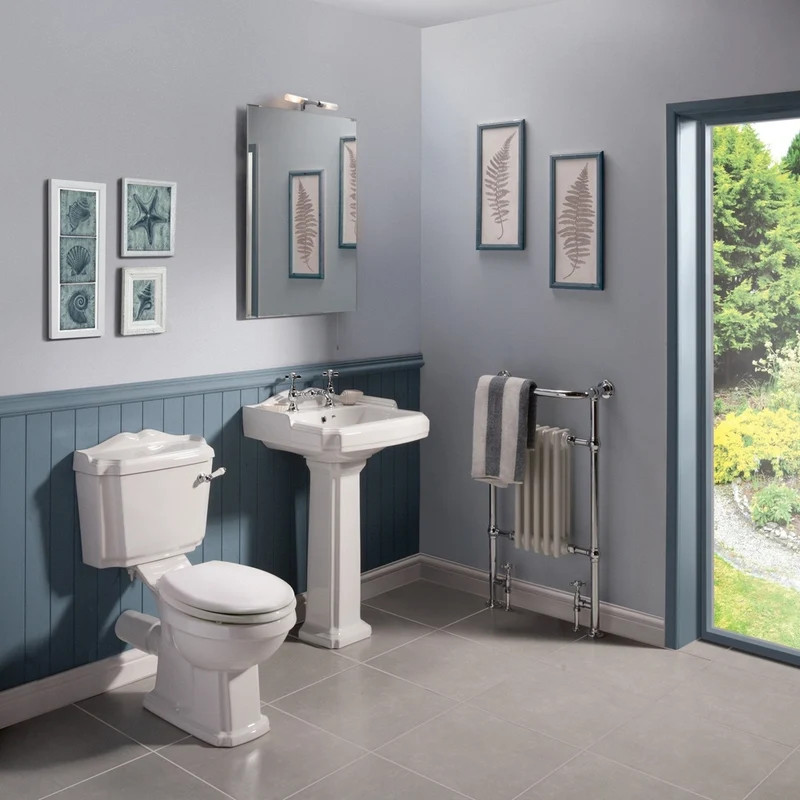 Nuie Legend 590mm Basin & Pedestal (2 Tap Hole) Traditional White Vitreous China 915x590x470mm