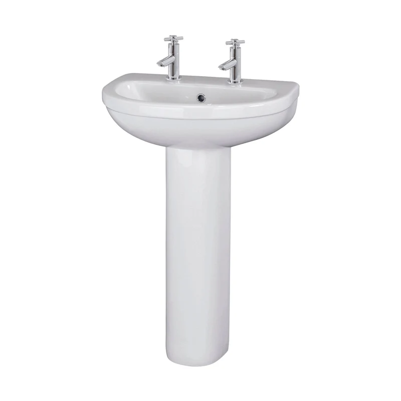 Nuie Ivo 550mm 2th Basin & Pedestal Contemporary White Vitreous China 845x555x445mm