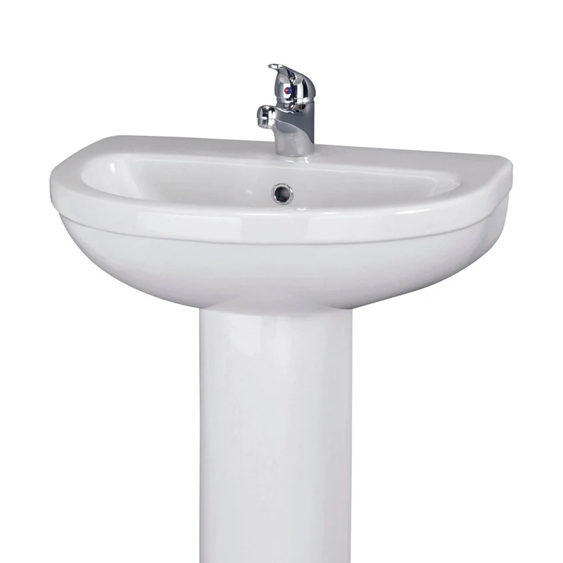 Nuie Ivo 550mm 1th Basin & Pedestal Contemporary White Vitreous China 845x555x445mm