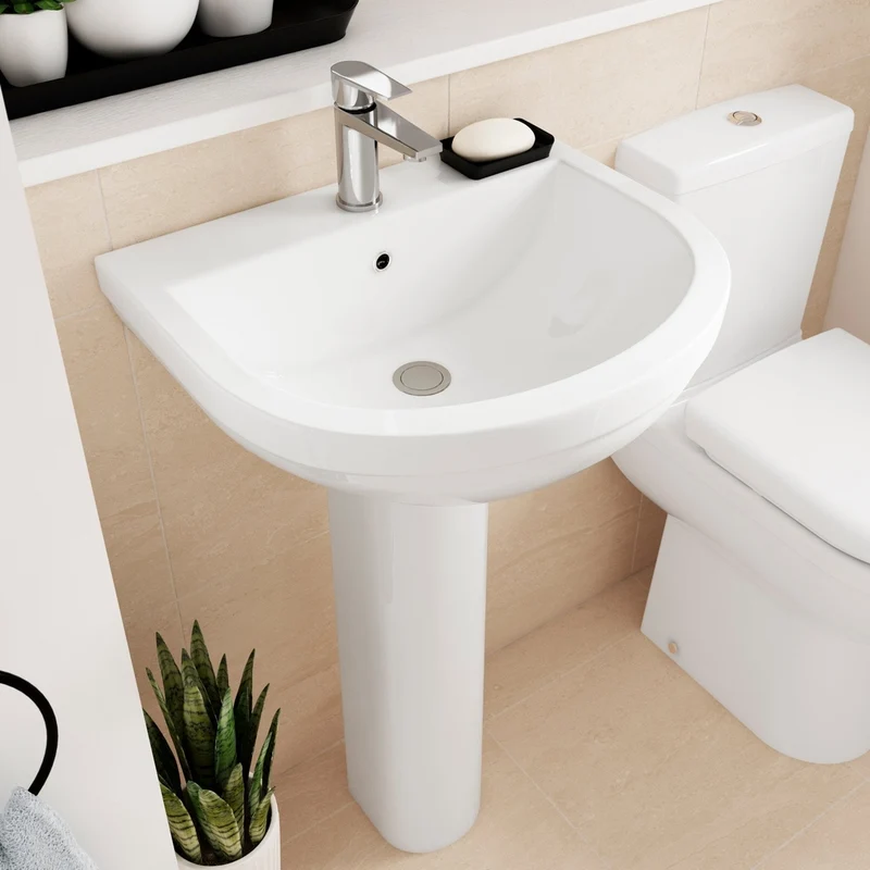 Nuie Ivo 550mm 1th Basin & Pedestal Contemporary White Vitreous China 845x555x445mm