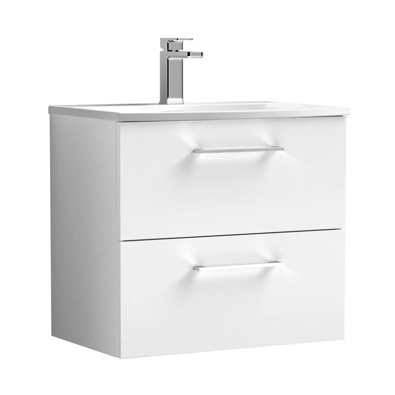 Nuie Arno 600mm Wall Hung 2 Drawer Vanity & Basin 4 Contemporary Gloss White MDF Painted Gloss 569x610x440mm