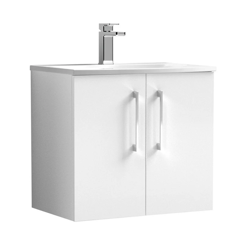 Nuie Arno 600mm Wall Hung 2 Door Vanity & Basin 4 Contemporary Gloss White MDF Painted Gloss 569x610x440mm
