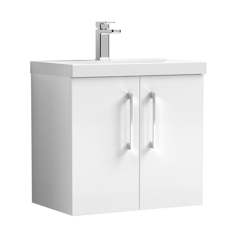 Nuie Arno 600mm Wall Hung 2 Door Vanity & Basin 3 Contemporary Gloss White MDF Painted Gloss 589x610x395mm