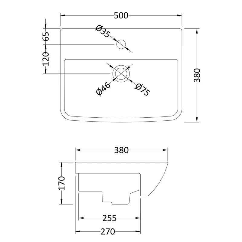 Hudson Reed Lynx 500mm Semi Recess Basin - 500 x 380mm