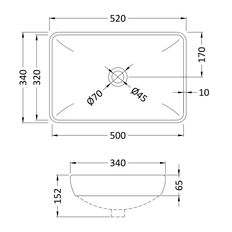 Hudson Reed Rectangular Counter Top Vessel Basin - 520 x 340mm