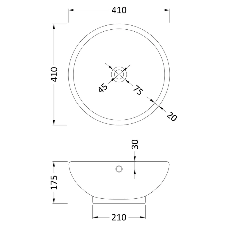 Hudson Reed Round Counter Top Vessel Basin - 410 x 410mm