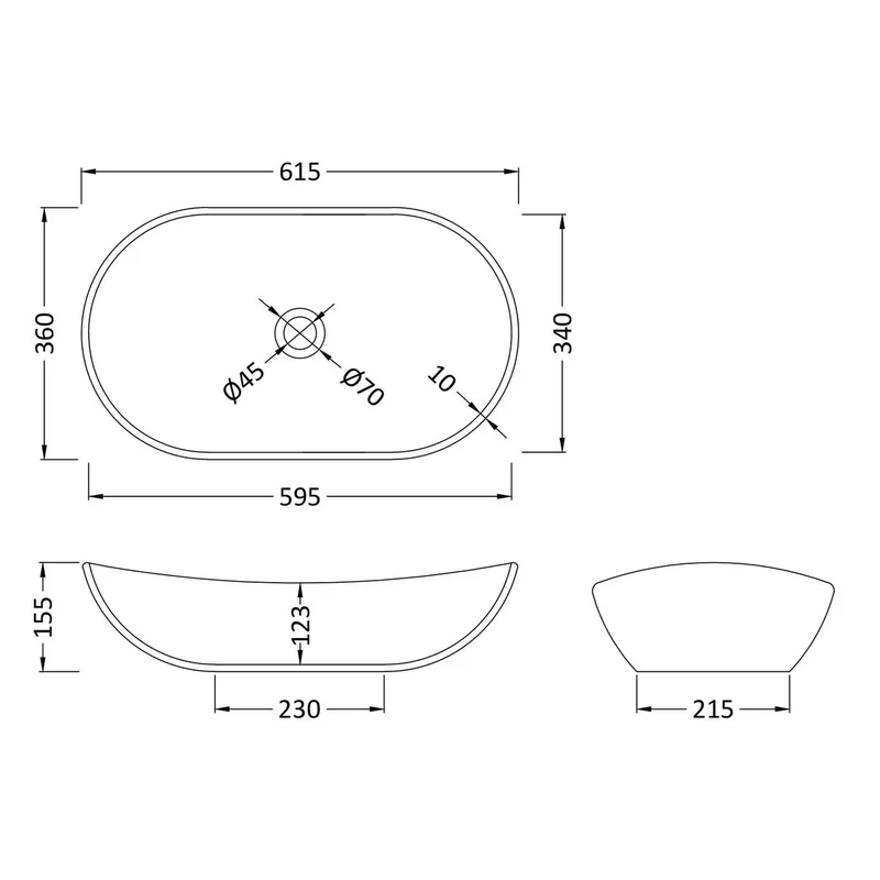 Hudson Reed Rounded Counter Top Vessel Basin - 615 x 360mm