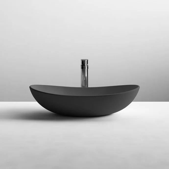 Hudson Reed Matt Black Luxe Oval Counter Top Vessel Basin - 615 x 360mm