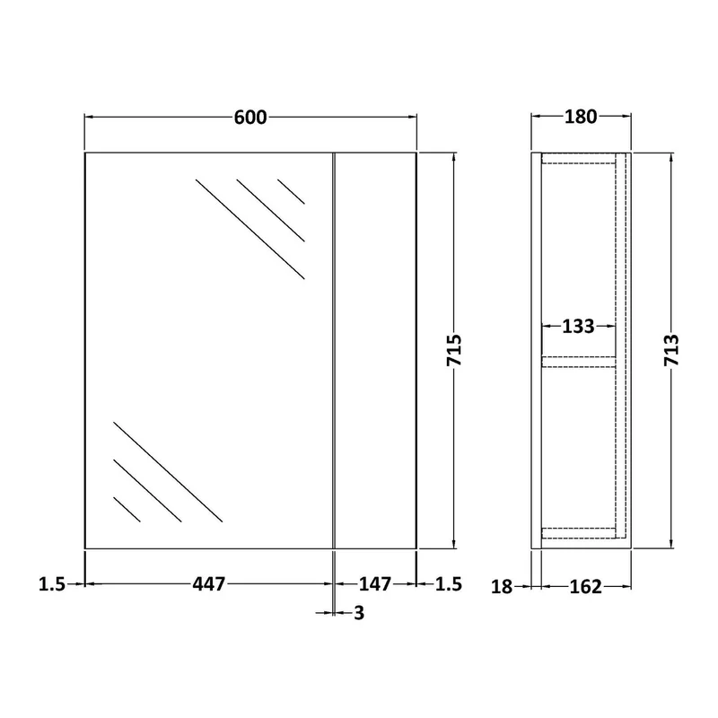 Hudson Reed Fusion 600mm Mirror Unit With 2 Doors 75/25