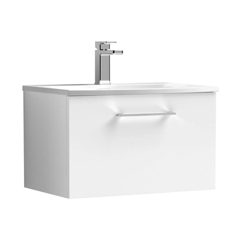 Nuie Arno 600mm Wall Hung 1 Drawer Vanity & Basin 4 Contemporary Gloss White MDF Painted Gloss 389x610x440mm
