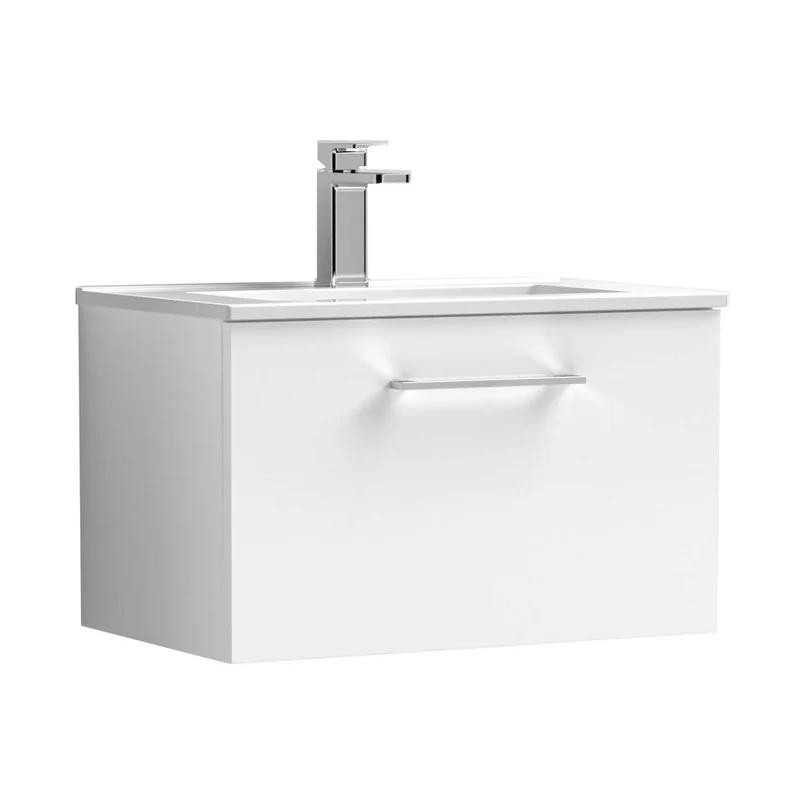 Nuie Arno 600mm Wall Hung 1 Drawer Vanity & Basin 2 Contemporary Gloss White MDF Painted Gloss 377x600x390mm