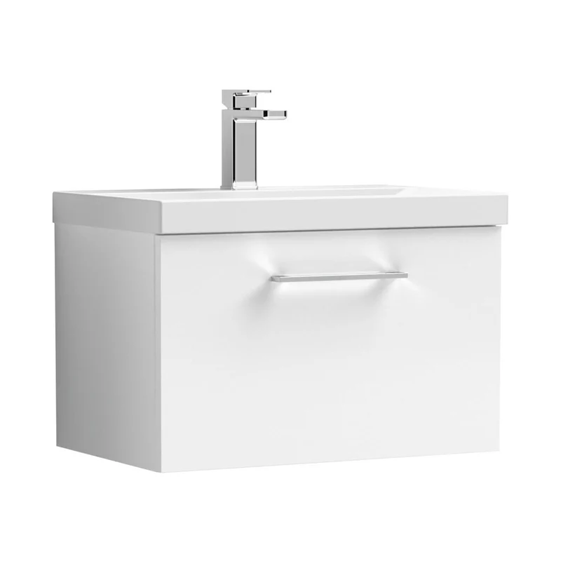 Nuie Arno 600mm Wall Hung 1 Drawer Vanity & Basin 1 Contemporary Gloss White MDF Painted Gloss 399x610x390mm
