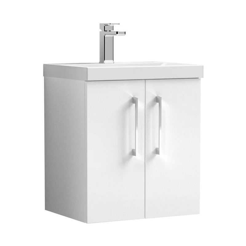Nuie Arno 500mm Wall Hung 2 Door Vanity & Basin 1 Contemporary Gloss White MFC Painted Gloss 579x510x390mm