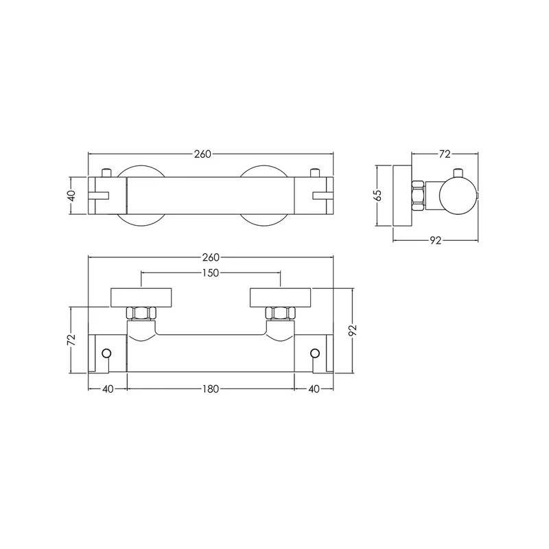 Nuie Binsey Thermostatic Bar Valve Contemporary Chrome Brass ABS 55x275x72mm