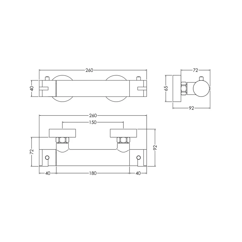 Nuie Arvan Thermostatic Bar Valve Contemporary Chrome Brass ABS 55x275x72mm