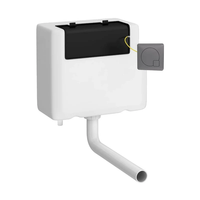 Nuie Universal Access Cistern & Black Square Flush Plate Contemporary Brushed Pewter Polyethylene 296x230x142mm