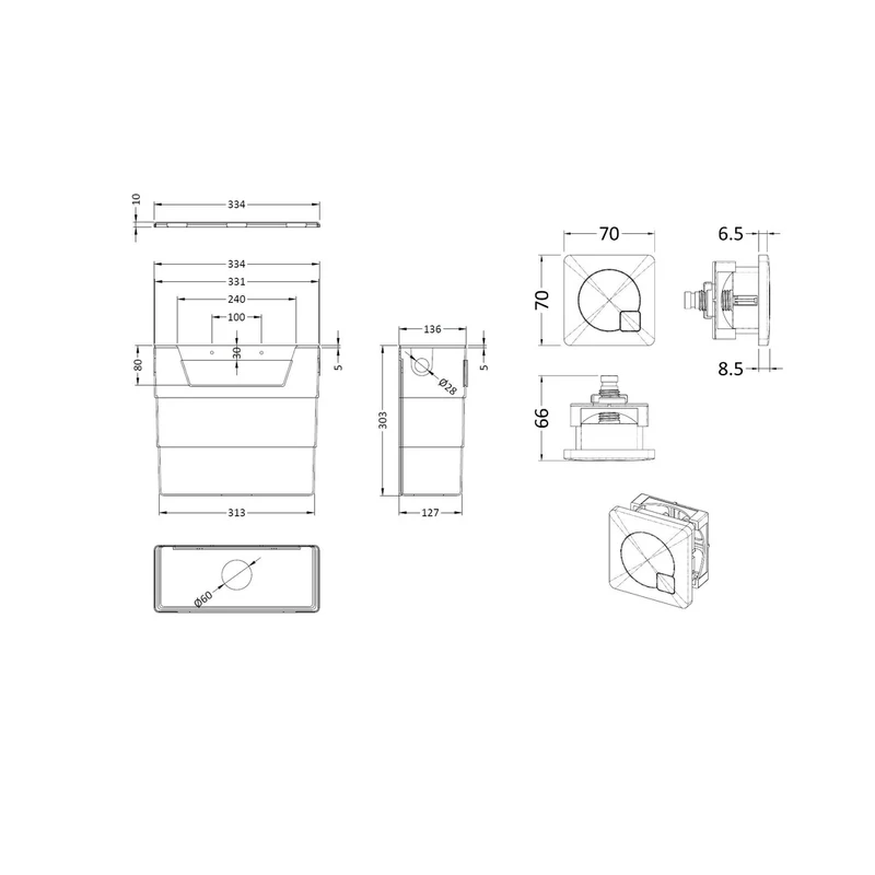 Nuie Universal Access Cistern & Black Square Flush Plate Contemporary Brushed Pewter Polyethylene 296x230x142mm