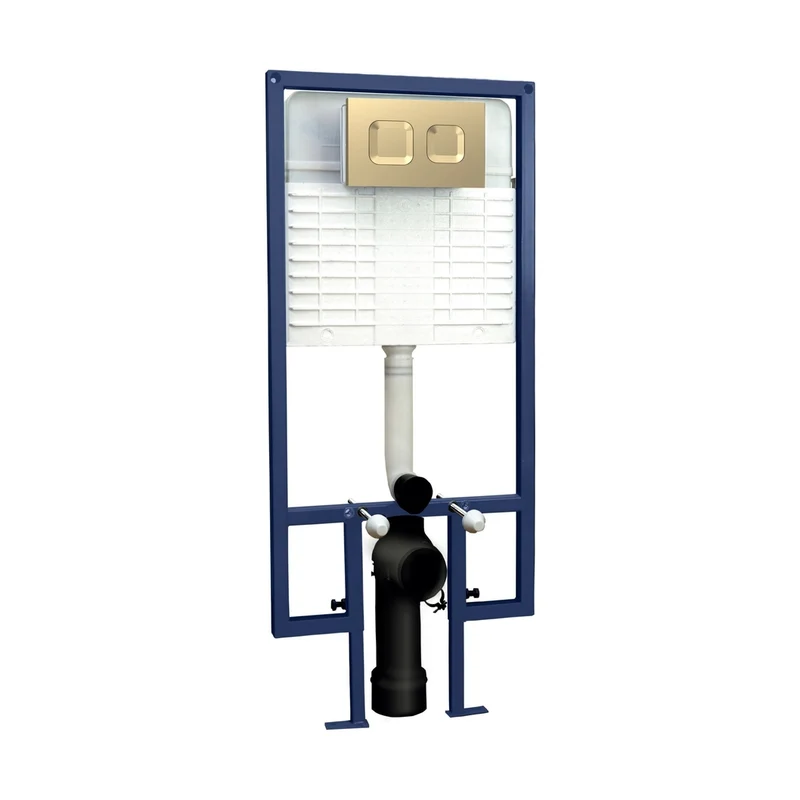 Nuie Concealed Cisterns And Frames Dual Flush Concealed Cistern Frame Square Plate Contemporary Brushed Brass Stainless Steel 1136x520x204mm