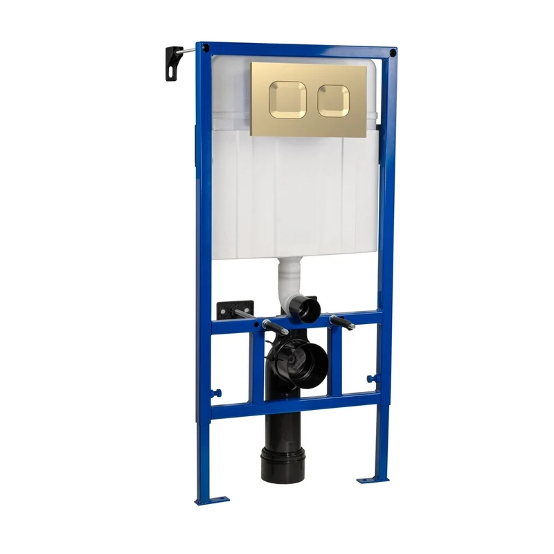 Nuie Concealed Cisterns And Frames Dual Flush Concealed Cistern Frame With Square Plate Contemporary Brushed Brass Stainless Steel 890x520x206mm