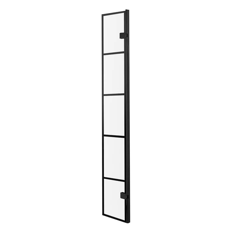 Vista 8mm Matt Black Grid Walk-In Shower Screen With Hinged Return Panel - 1950mm With Easy Clean Glass