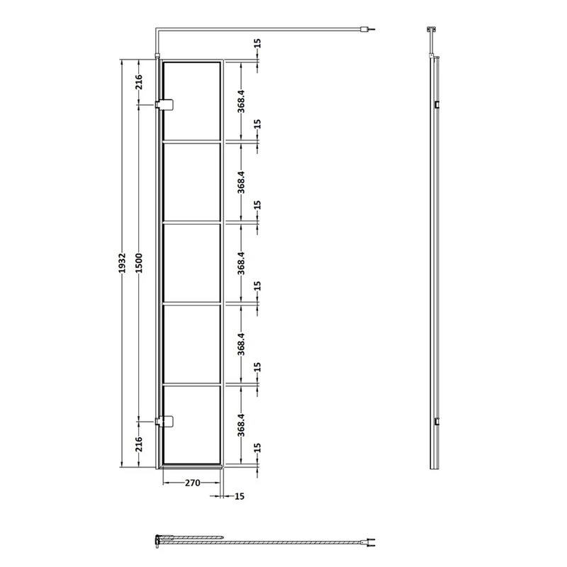 Vista 8mm Matt Black Grid Walk-In Shower Screen With Hinged Return Panel - 1950mm With Easy Clean Glass