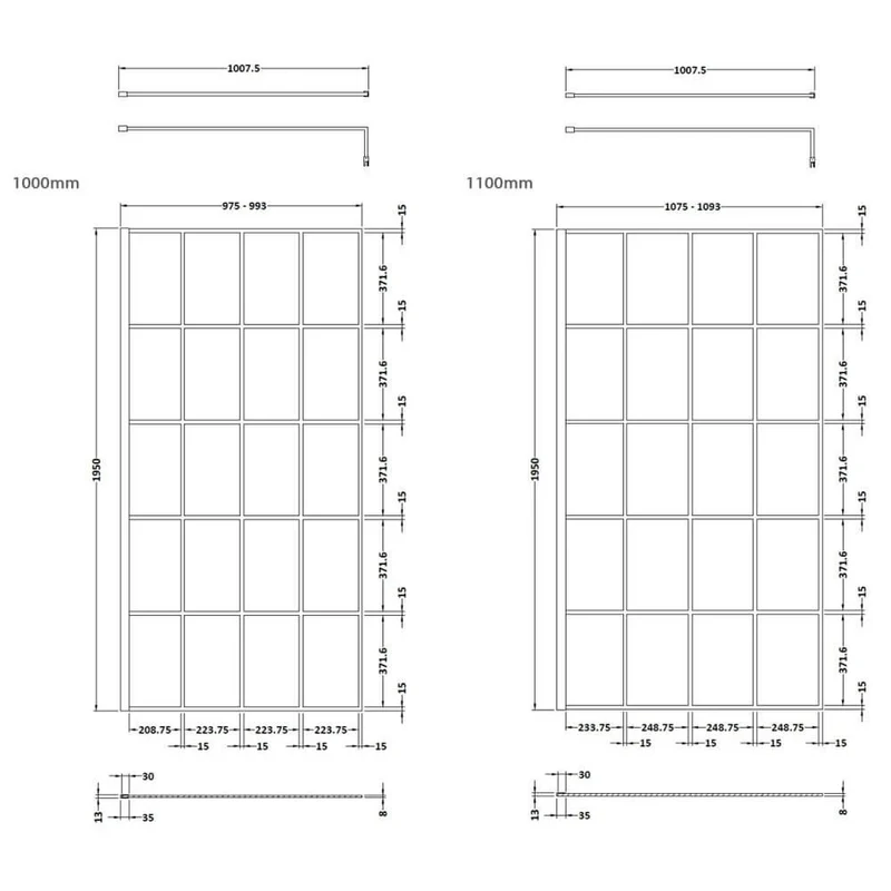 Vista 8mm Matt Black Grid Walk-In Shower Screen With Hinged Return Panel - 1950mm With Easy Clean Glass