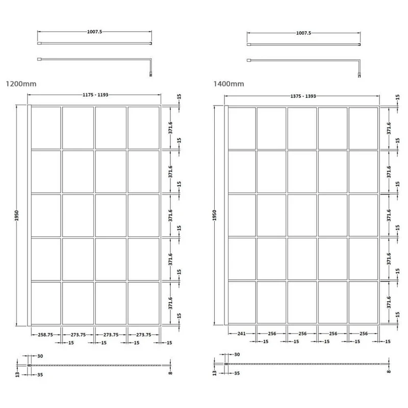 Vista 8mm Matt Black Grid Walk-In Shower Screen With Hinged Return Panel - 1950mm With Easy Clean Glass