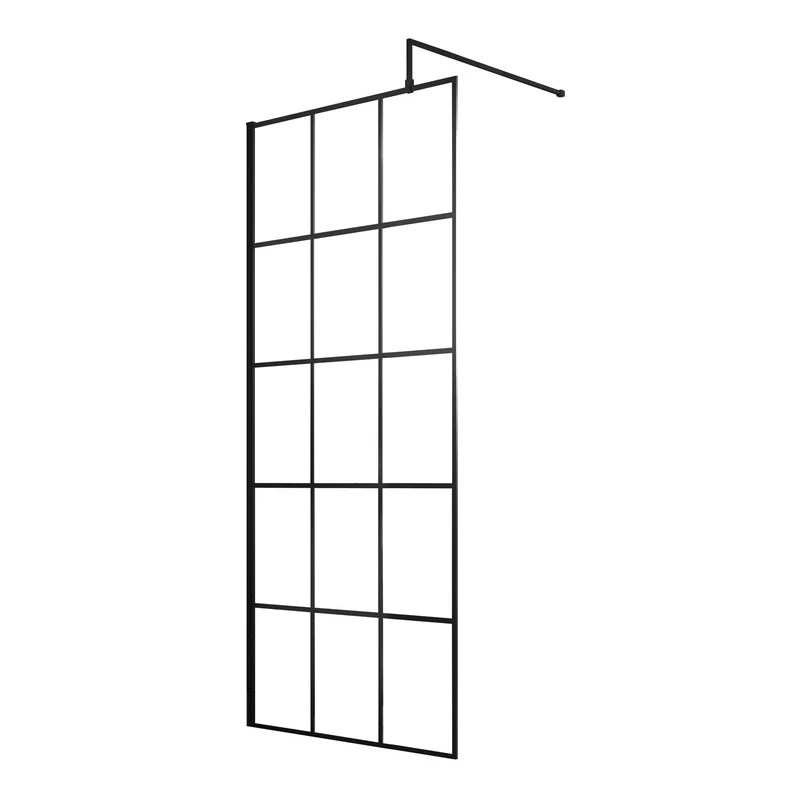 Vista 8mm Matt Black Grid Walk-In Shower Screen With Fixed Return Panel - 1950mm With Easy Clean Glass