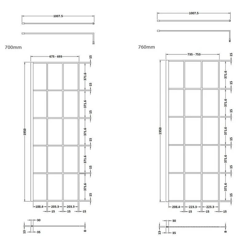 Vista 8mm Matt Black Grid Walk-In Shower Screen With Fixed Return Panel - 1950mm With Easy Clean Glass