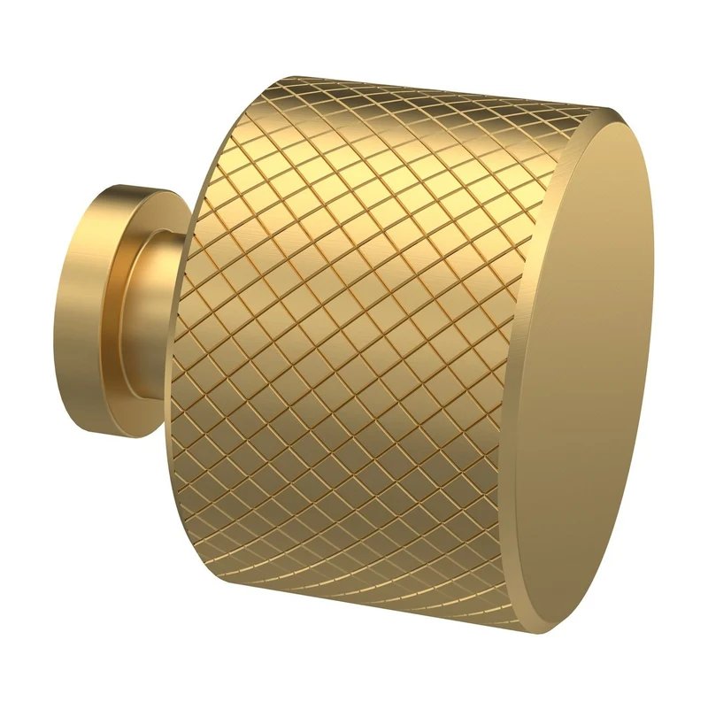 Knurled Round Furniture Knob Handle - Brushed Brass
