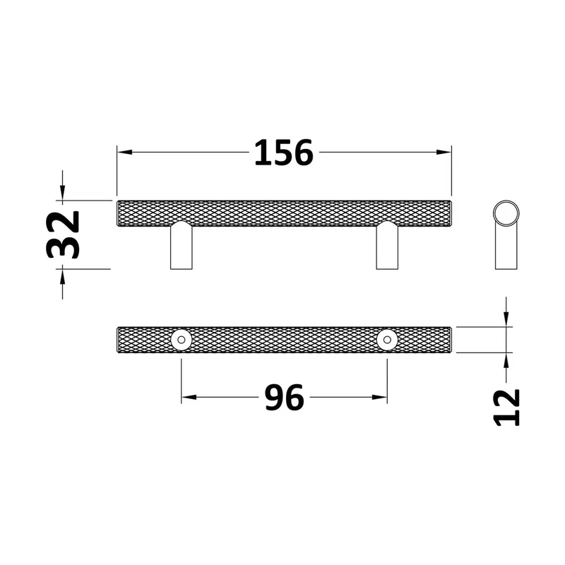 Knurled Bar Furniture Handle, 156mm Wide With 96mm Centres - Brushed Brass