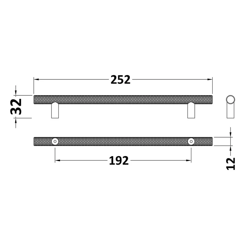 Knurled Bar Furniture Handle, 252mm Wide With 192mm Centres - Matt Black