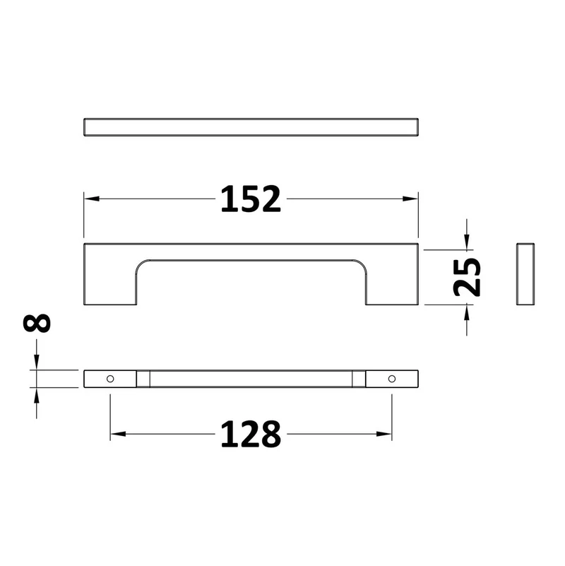 Square D Bar Bar Handle, 152mm Wide With 128mm Centres - Brushed Brass