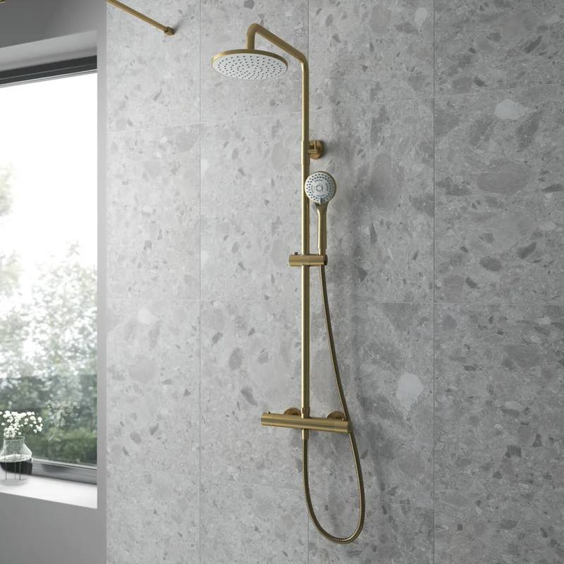 Lana Brushed Brass Round Thermostatic Exposed Shower Kit
