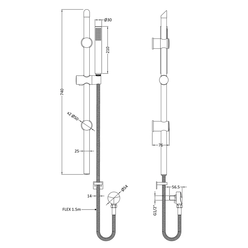 Lana Brushed Brass Round Slide Rail Shower Kit With Oulet Elbow