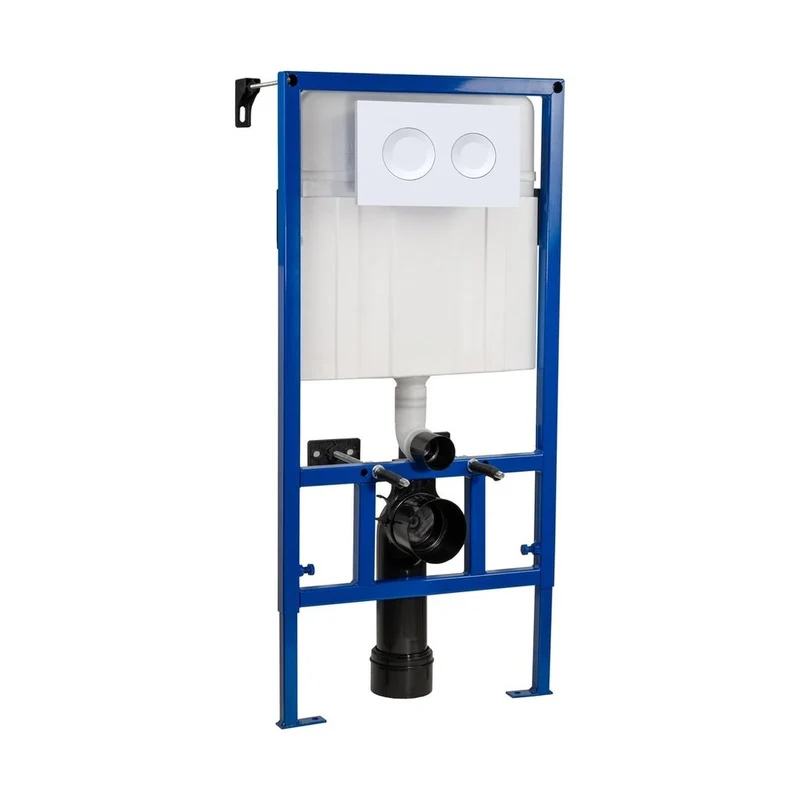 Nuie Concealed Cisterns And Frames Dual Flush Concealed Cistern Frame With Round Plate Contemporary White Stainless Steel 890x520x201mm