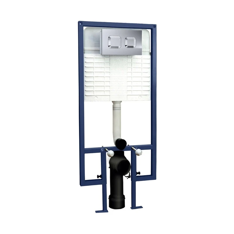 Nuie Concealed Cisterns And Frames Square Dual Flush Push Button Contemporary Chrome Stainless Steel 1136x520x204mm