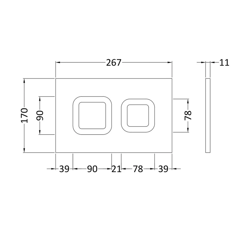 Nuie Concealed Cisterns And Frames Square Dual Flush Push Button Brass Contemporary Brushed Brass Stainless Steel 170x267x11mm