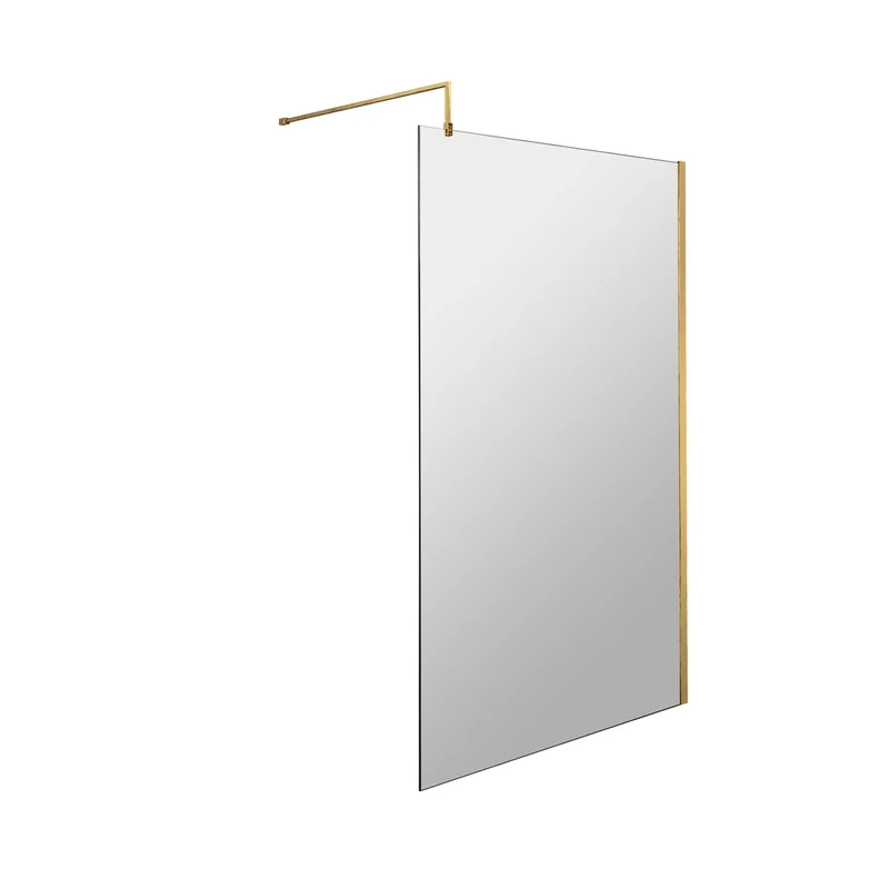 Nuie 1000mm Wetroom Screen With Support Bar Contemporary Brushed Brass Aluminium 1850x1000x14mm