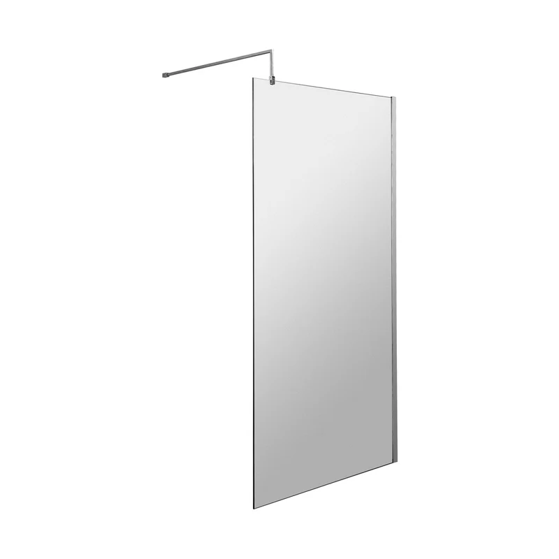 Nuie 1000mm Wetroom Screen & Support Bar Contemporary Chrome Aluminium 1850x998x14mm