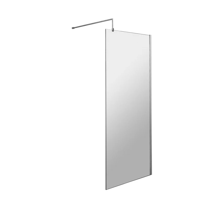 Nuie 700mm Wetroom Screen & Support Bar Contemporary Chrome Aluminium 1850x698x14mm