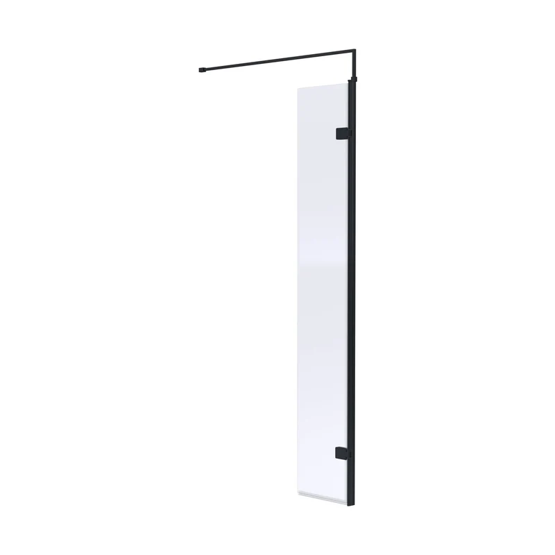 Nuie 300mm Wetroom Swing Screen Contemporary Matt Black Aluminium 1850x322x27mm