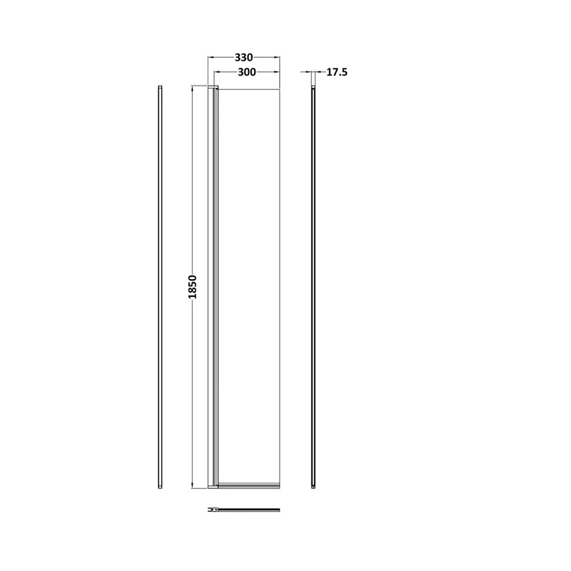 Nuie 300mm Hinged Flipper Screen Contemporary Chrome Aluminium 1850x322x27mm