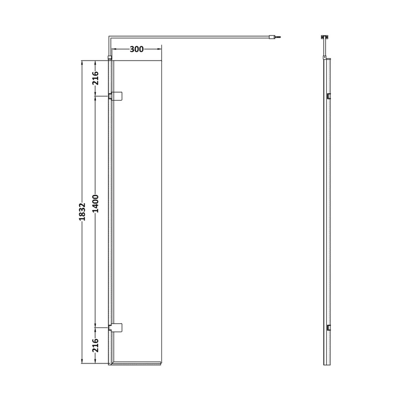 Nuie Wetroom Hinged Screen 300 X 1850mm Contemporary Chrome Aluminium 1850x322x27mm