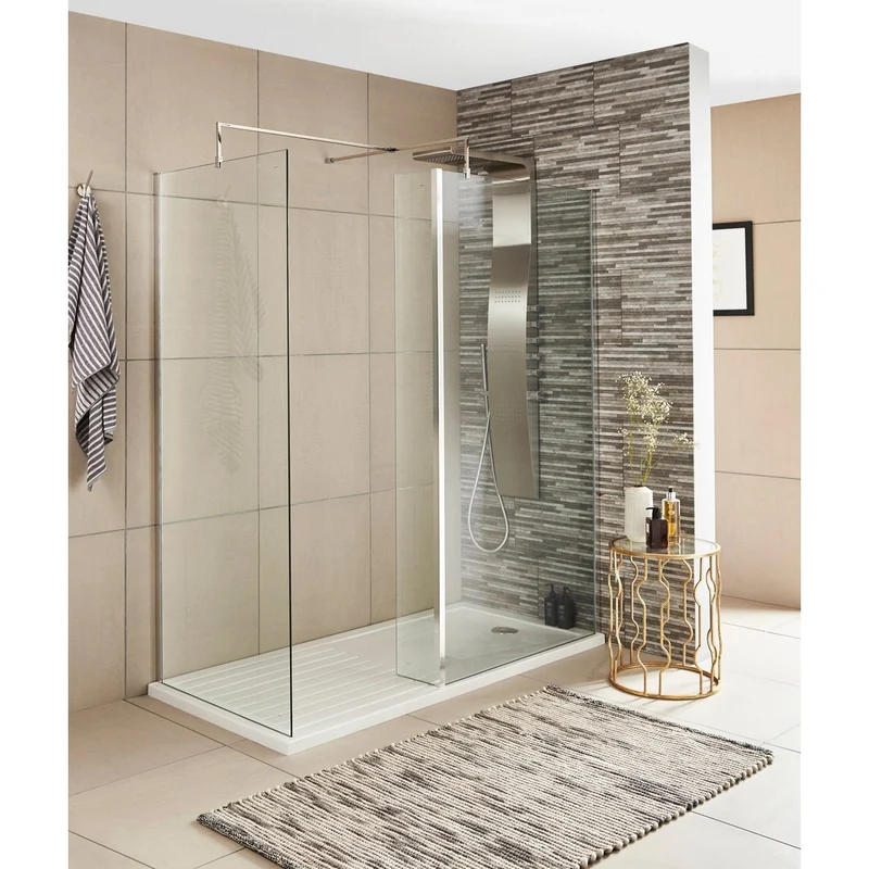 Nuie Wetroom Return Screen 215 X 1850mm Contemporary Chrome Aluminium 1850x215x28mm