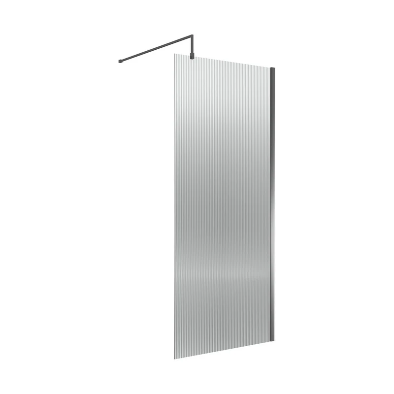 Nuie Fluted Wetroom Screen - 1850x900mm - Brushed Pewter Contemporary Aluminium 1850x900x1000mm