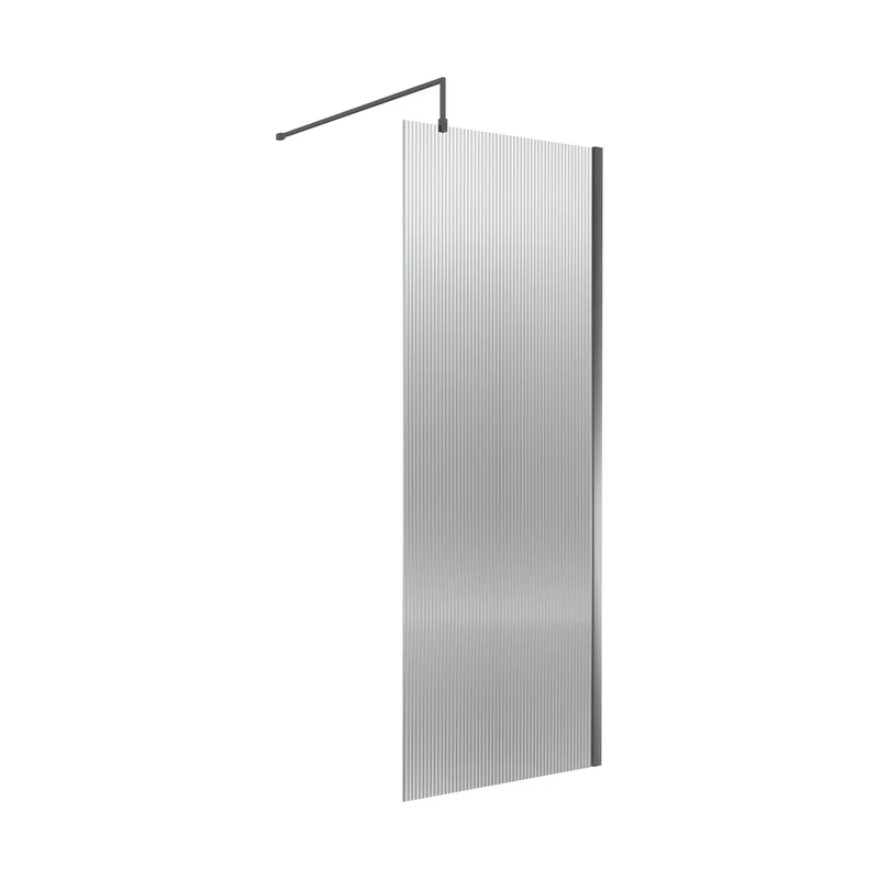 Nuie Fluted Wetroom Screen - 1850x800mm - Brushed Pewter Contemporary Aluminium 1850x1000x13mm
