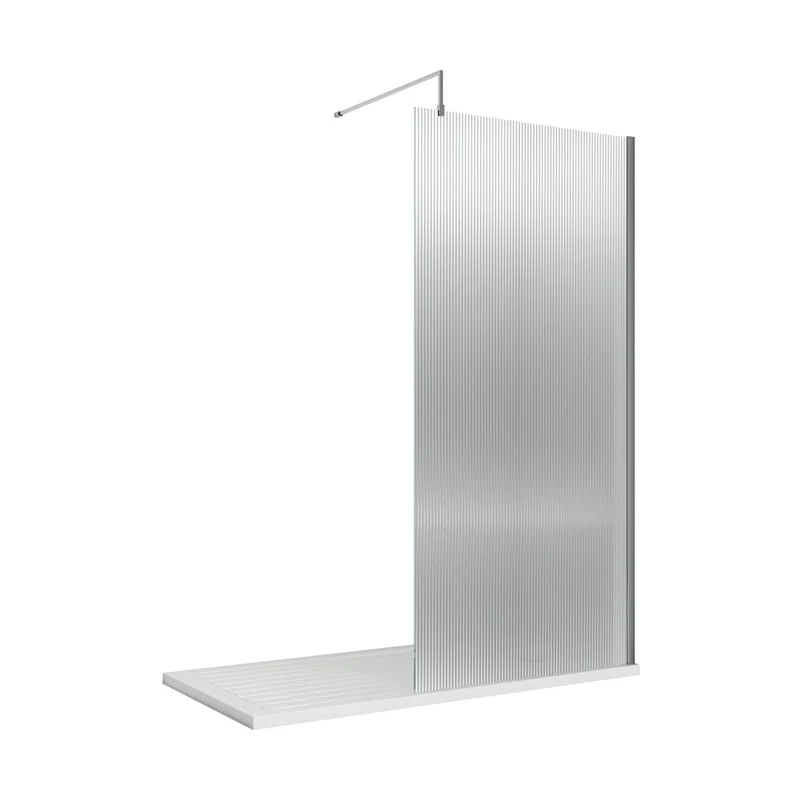 Nuie 800mm Fluted Wetroom Screen With Support Bar Contemporary Chrome Aluminium 1850x800x13mm