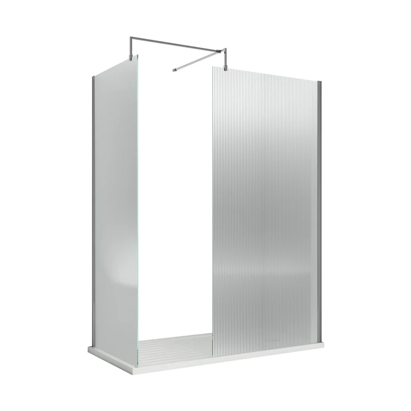 Nuie 800mm Fluted Wetroom Screen With Support Bar Contemporary Chrome Aluminium 1850x800x13mm