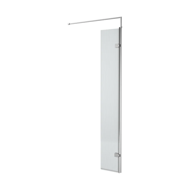 Nuie 300mm Fluted Hinged Screen With Support Bar Contemporary Chrome Aluminium 1850x322x27mm